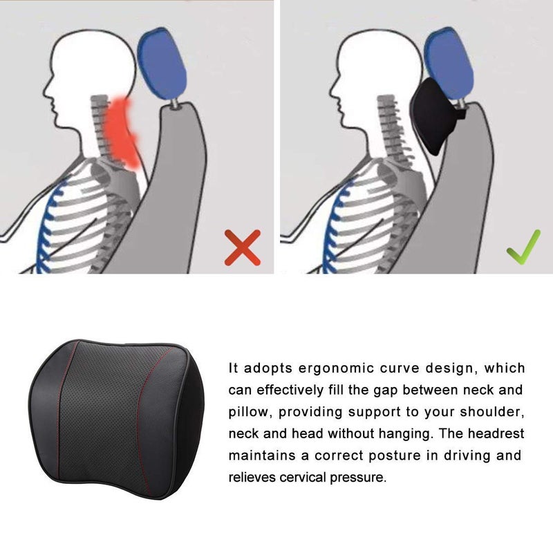 awave bloom Car Headrest,Car Seat Neck Rest Pillow,Comfort Headrest Cushion for Chair,100% Memory Foam Cervical Support,Leather Headrest for Driving,Relieve Neck Pain,Neck Supports for Car(Black) - Image 2
